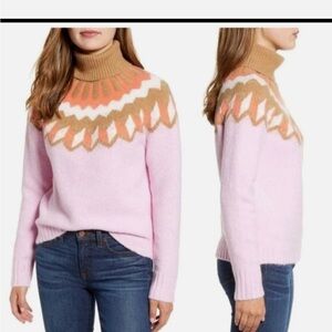 J. Crew Pink and Tan Fair Isle Patterned Turtleneck Sweater